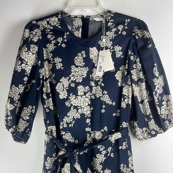 NEW Rebecca Taylor Gabrielle Floral Puff-Sleeve Jumpsuit Navy & Beige Sz 2 - Picture 4 of 15